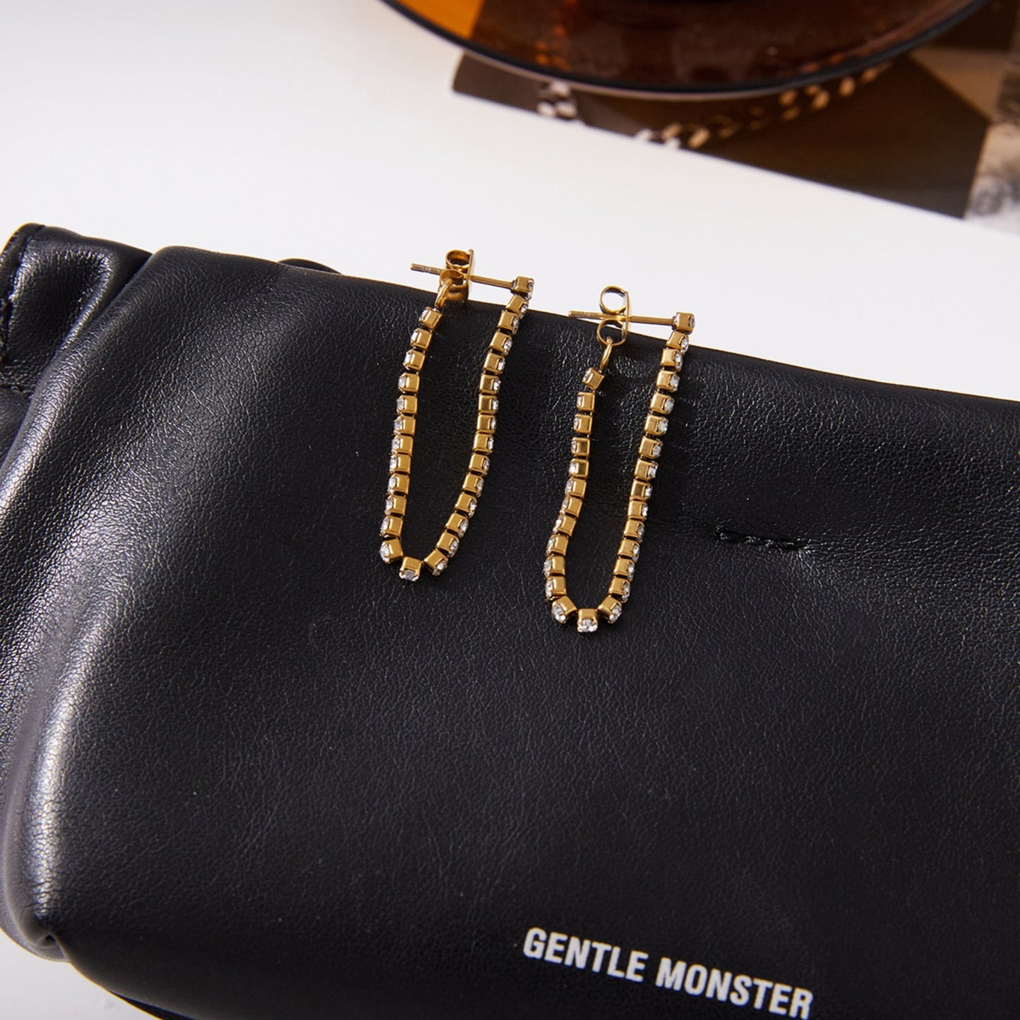 Elegant Slim Crystal Drop Gold Plated Earrings