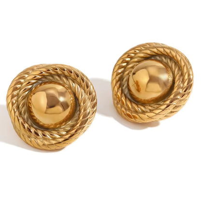Close-up of a gold-plated twist hoop earring crafted from stainless steel, displayed on a white background.