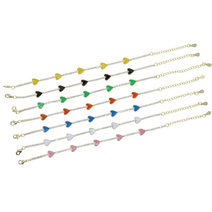 Enamel Heart Gold Plated Bracelet with colorful enamel hearts and sparkling CZ stones, adjustable with a 4 cm extender for a perfect fit.