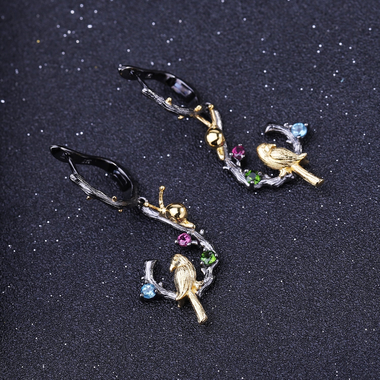 Enchanted Swiss Blue Topaz Bird and Snail Earrings