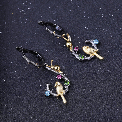 Enchanted Swiss Blue Topaz Bird and Snail Earrings