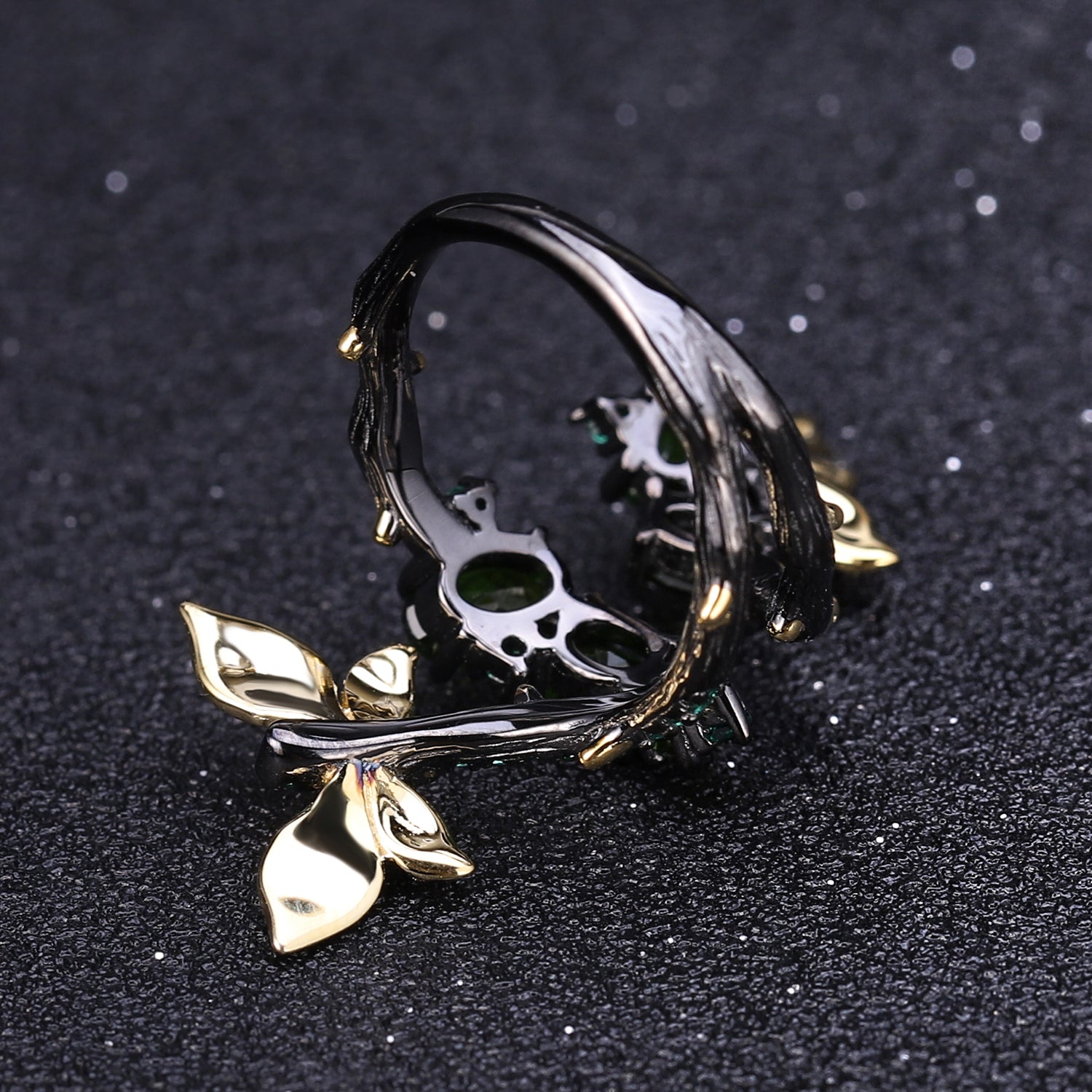 Enchanting Leaves 925 Sterling Silver Chrome Diopside Ring