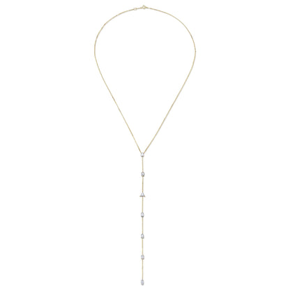 Eternal Elegance Y-Shape Necklace on a white background, highlighting its sleek design and luxurious 18K gold plating.