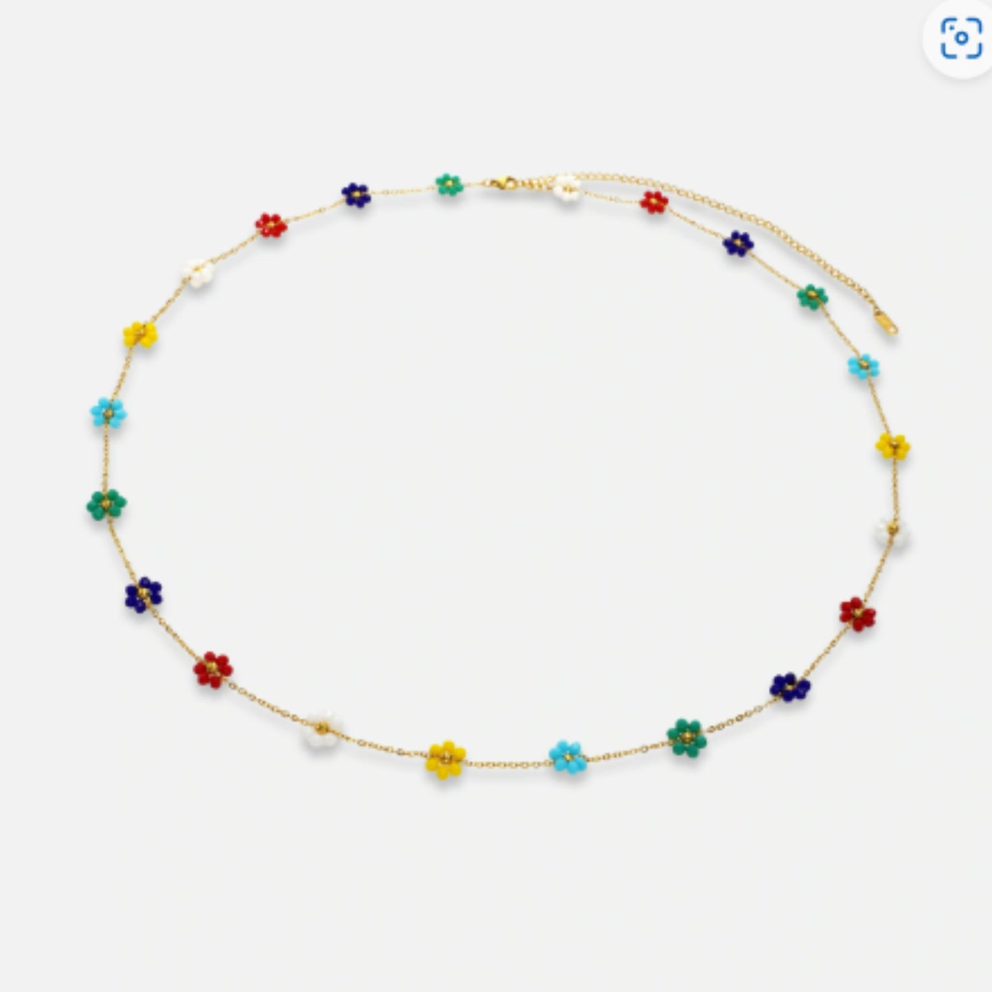 Playful Rainbow Blossom Belly Chain adorned with vibrant multicolored flowers, adding a joyful touch to summer outfits.