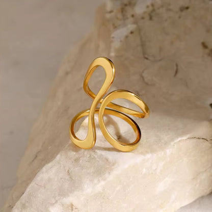 Back profile of the Flowing Elegance Double Layer Curve Ring, emphasizing its unique fluid curves and minimalist aesthetic.