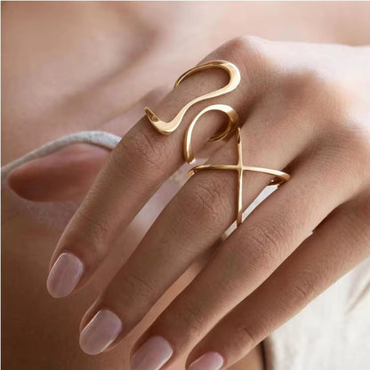 Model wearing the Flowing Elegance Double Layer Curve Ring, illustrating its adjustable fit and stylish appeal for everyday wear.