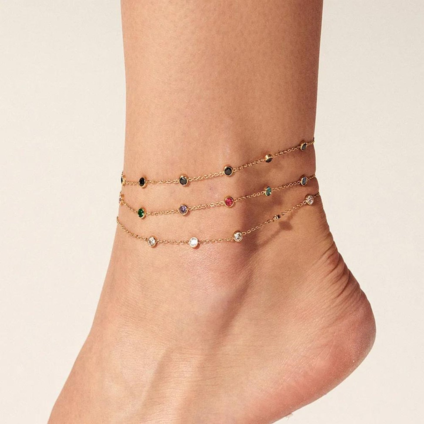 Gemstone Elegance 18K Gold Plated Anklet