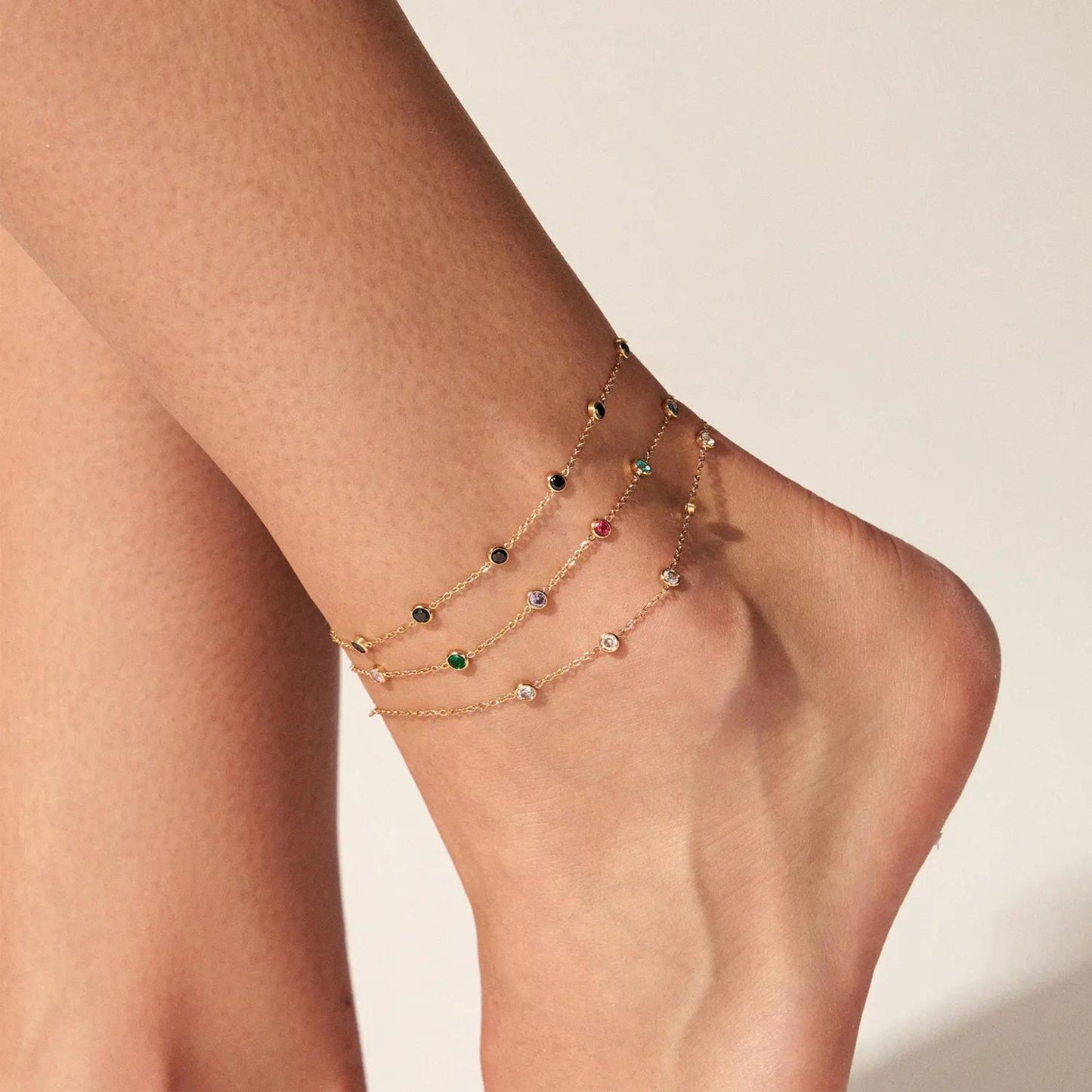 Gemstone Elegance 18K Gold Plated Anklet