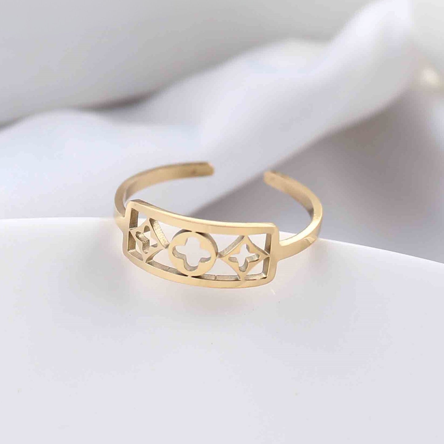 Geometric Cut-Out Adjustable Gold Plated 18K Gold Plated Ring
