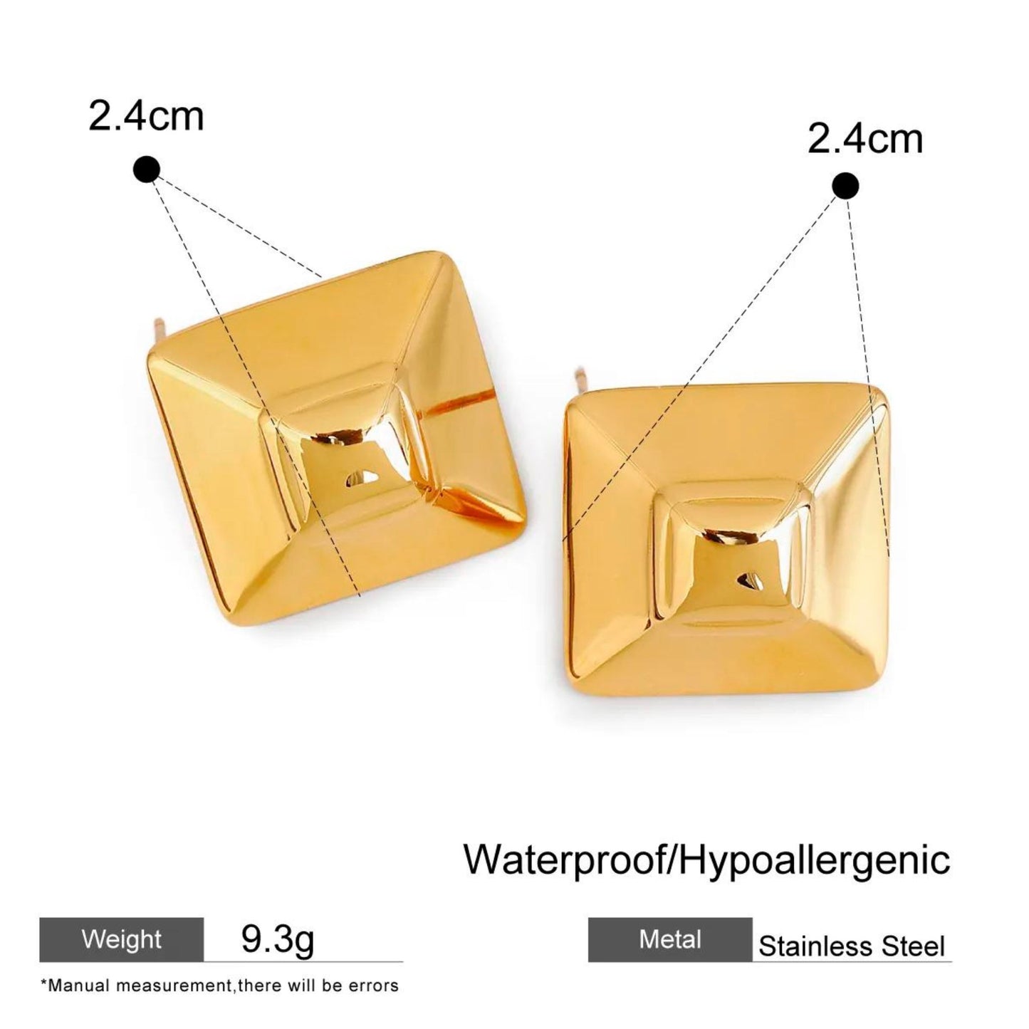 Geometric Pyramid Stainless Steel Stud 18K Gold Plated Earrings