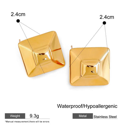 Geometric Pyramid Stainless Steel Stud 18K Gold Plated Earrings