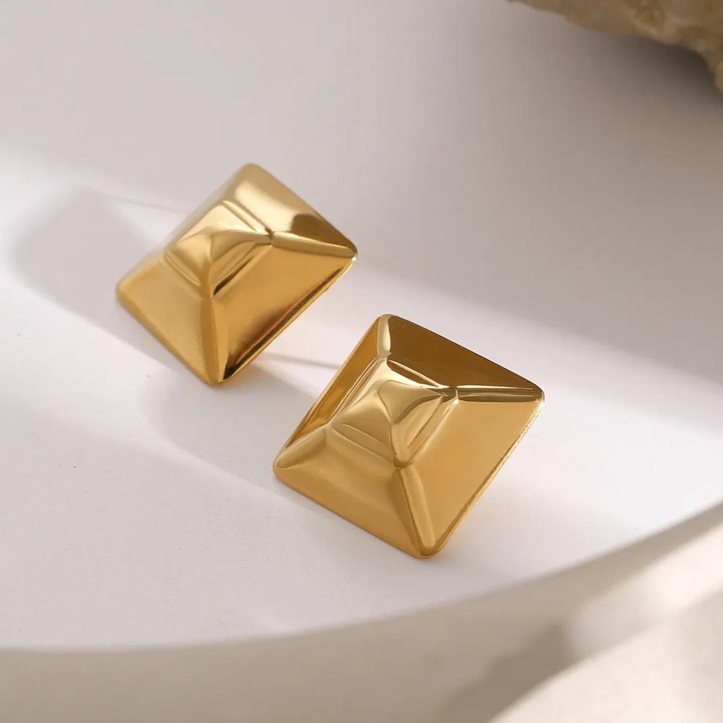 Geometric Pyramid Stainless Steel Stud 18K Gold Plated Earrings