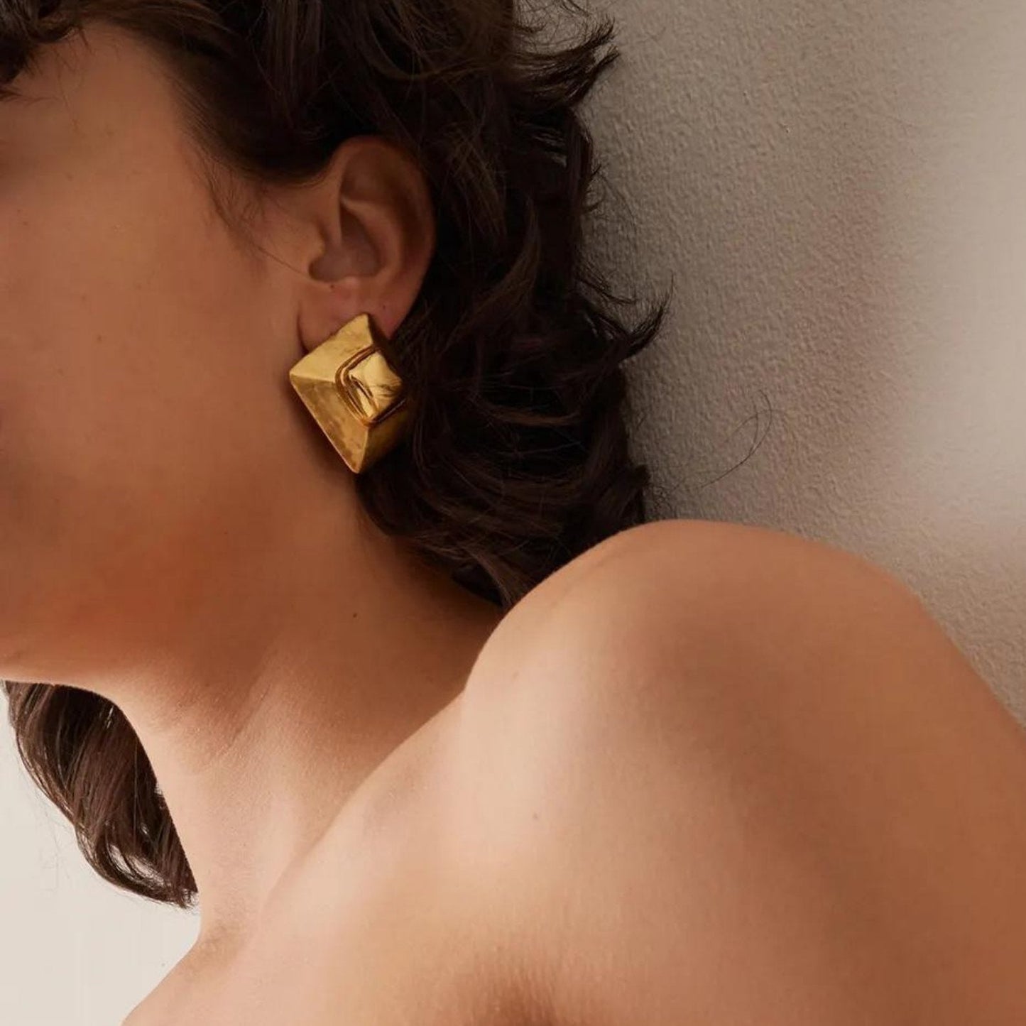 Geometric Pyramid Stainless Steel Stud 18K Gold Plated Earrings