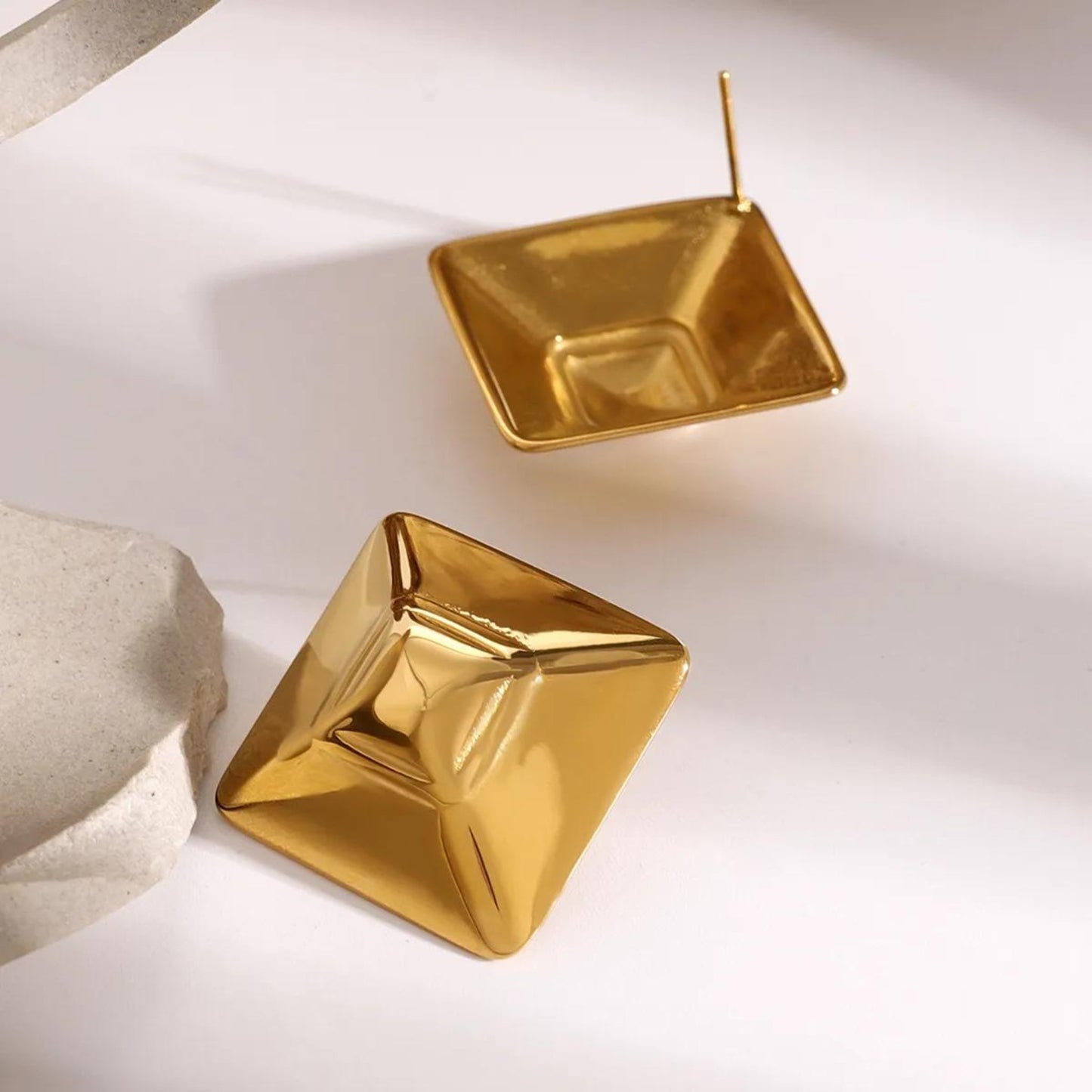 Geometric Pyramid Stainless Steel Stud 18K Gold Plated Earrings
