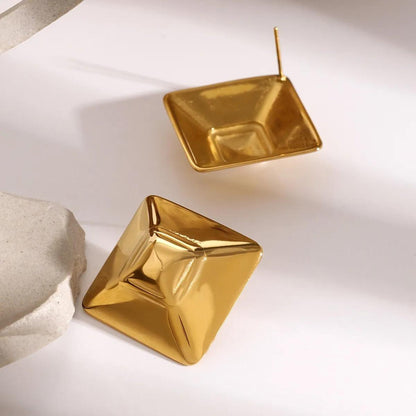 Geometric Pyramid Stainless Steel Stud 18K Gold Plated Earrings