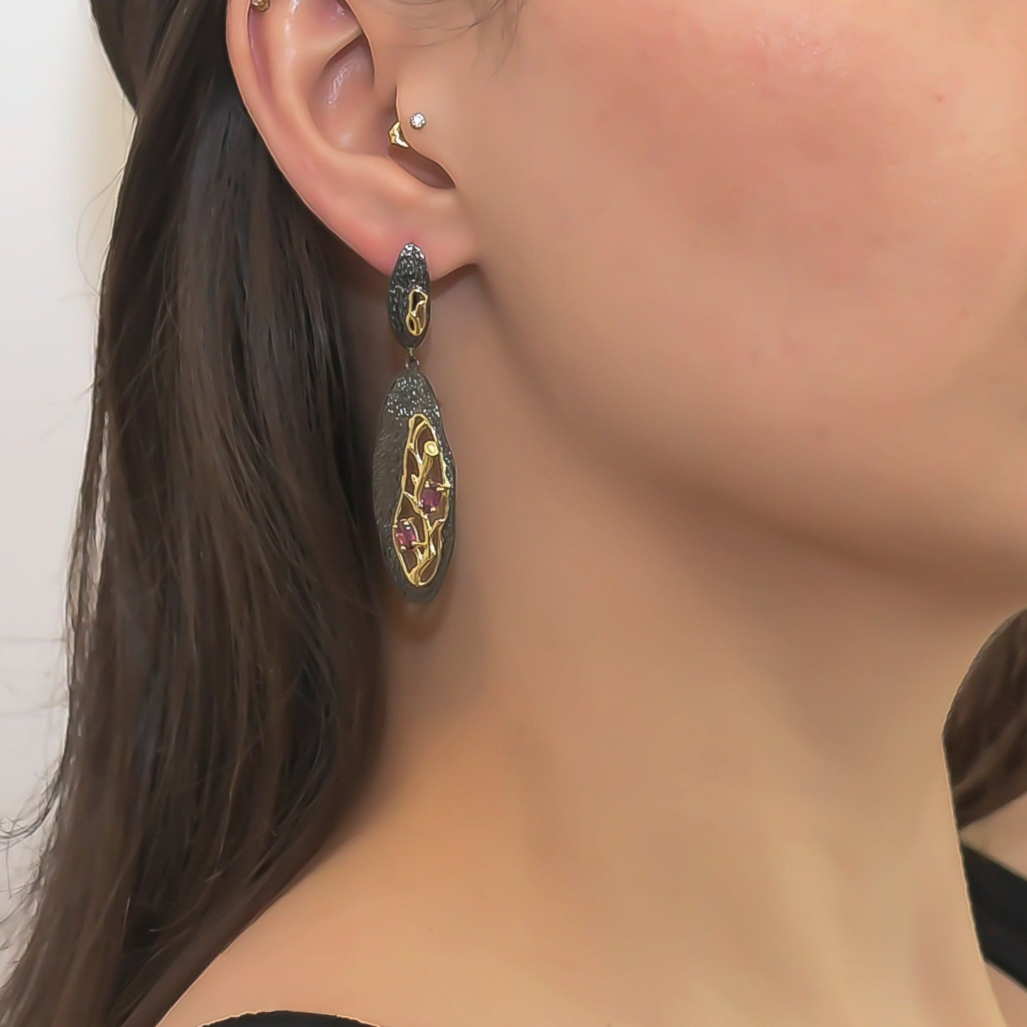 Glamorous Rhodolite Garnet Branch Earrings