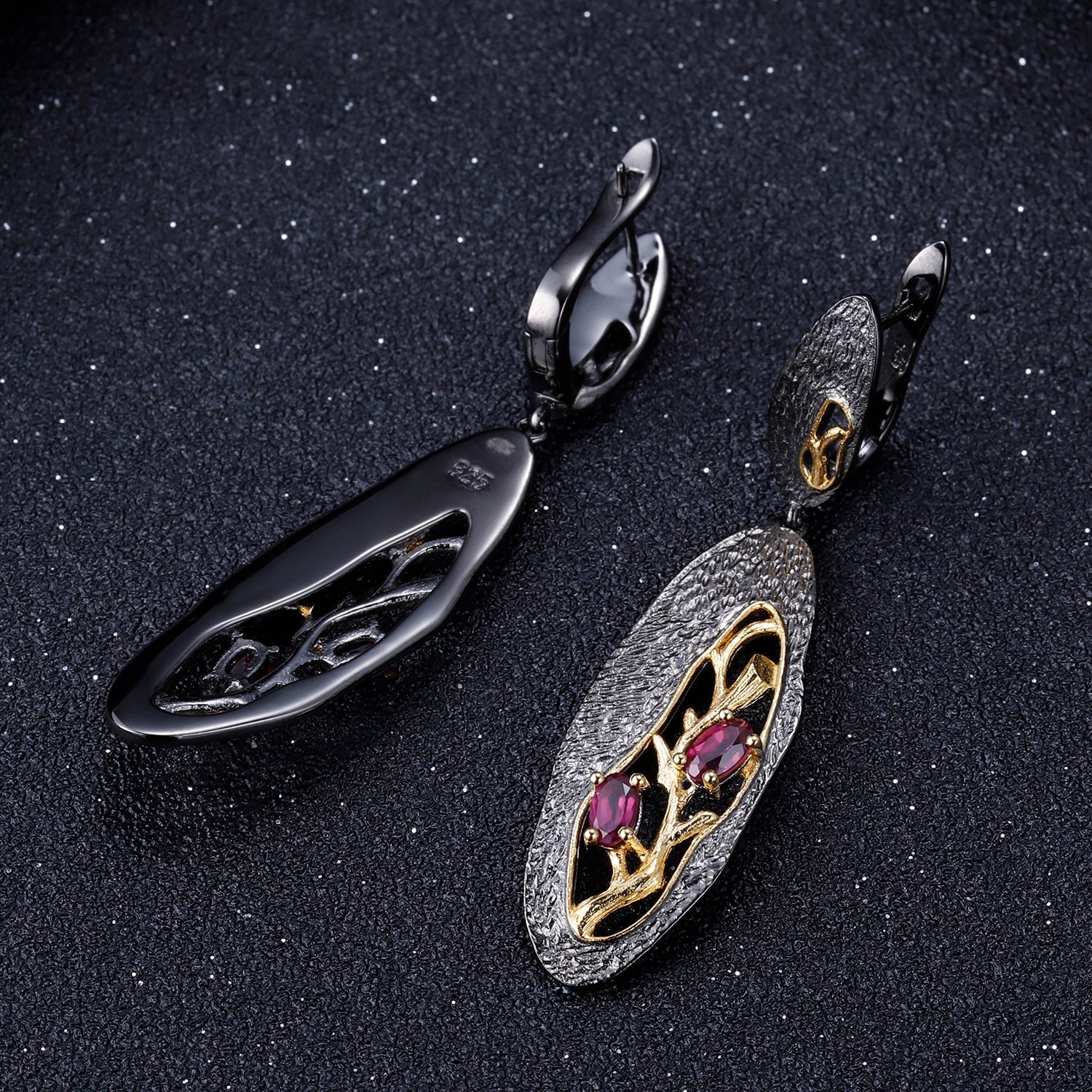 Glamorous Rhodolite Garnet Branch Earrings