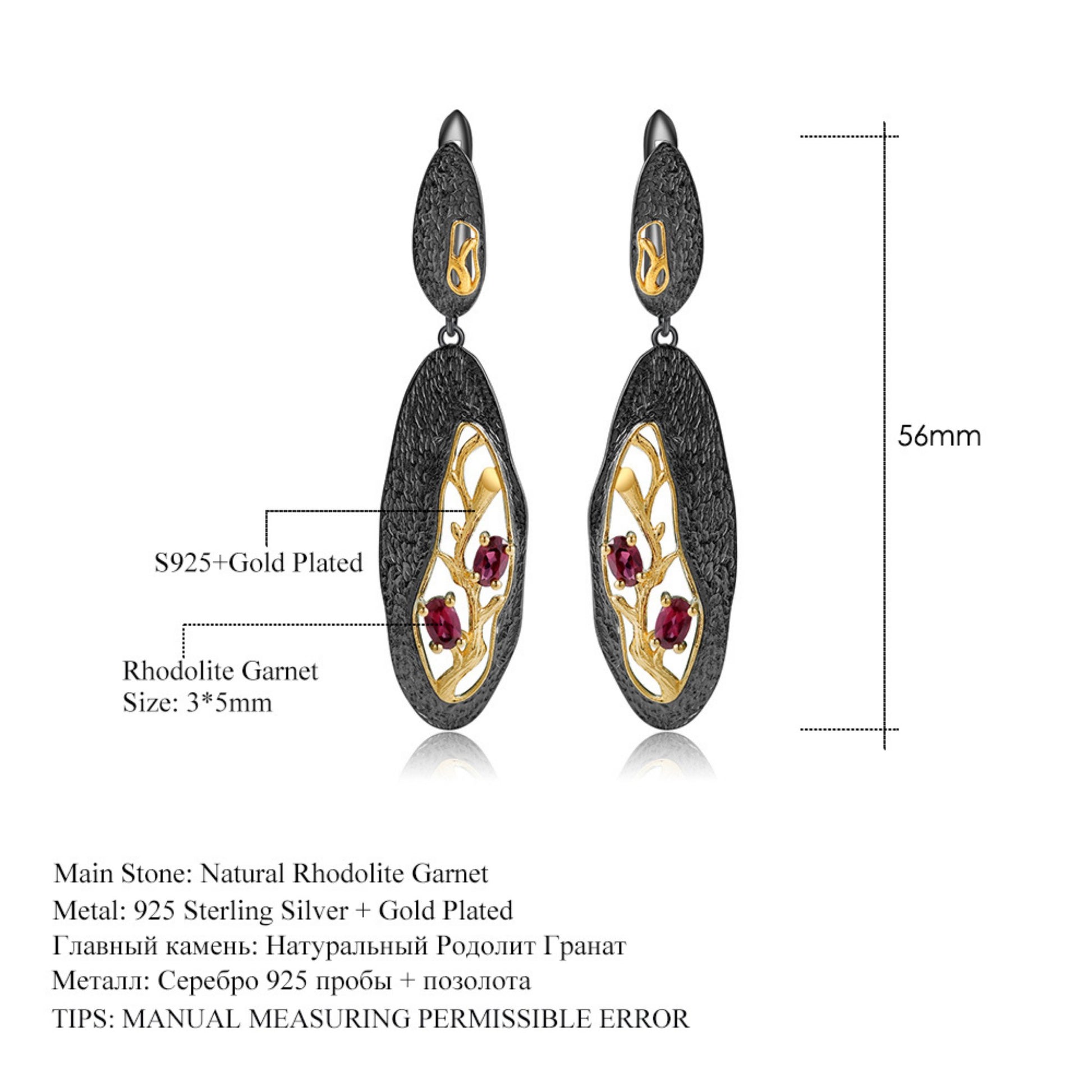 Glamorous Rhodolite Garnet Branch Earrings