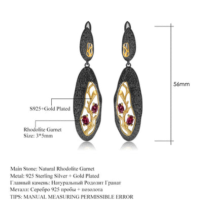 Glamorous Rhodolite Garnet Branch Earrings