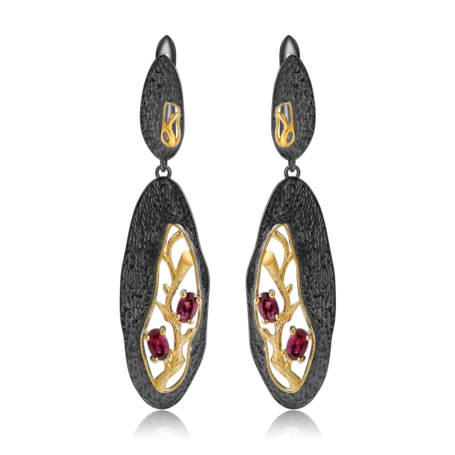 Glamorous Rhodolite Garnet Branch Earrings