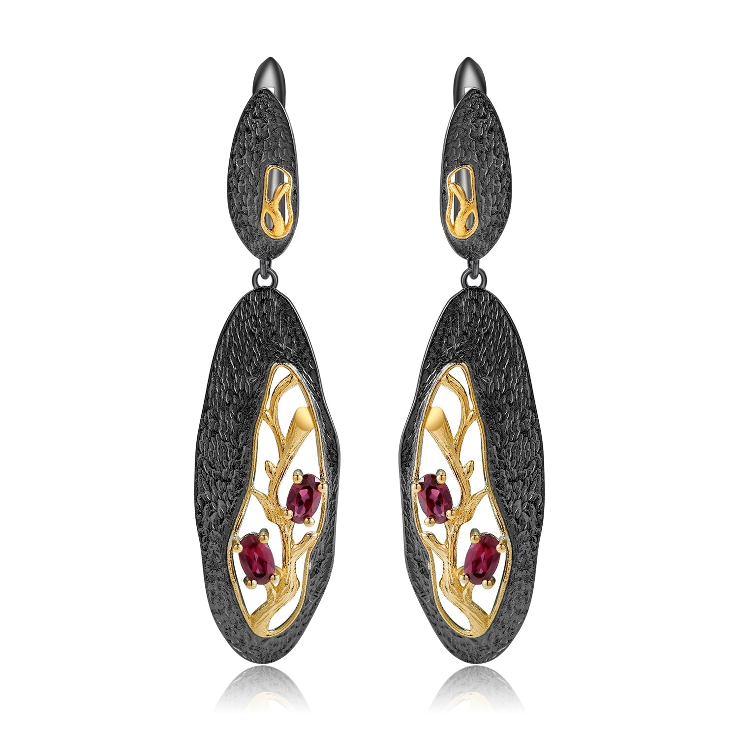 Glamorous Rhodolite Garnet Branch Earrings