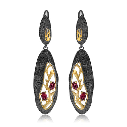 Glamorous Rhodolite Garnet Branch Earrings