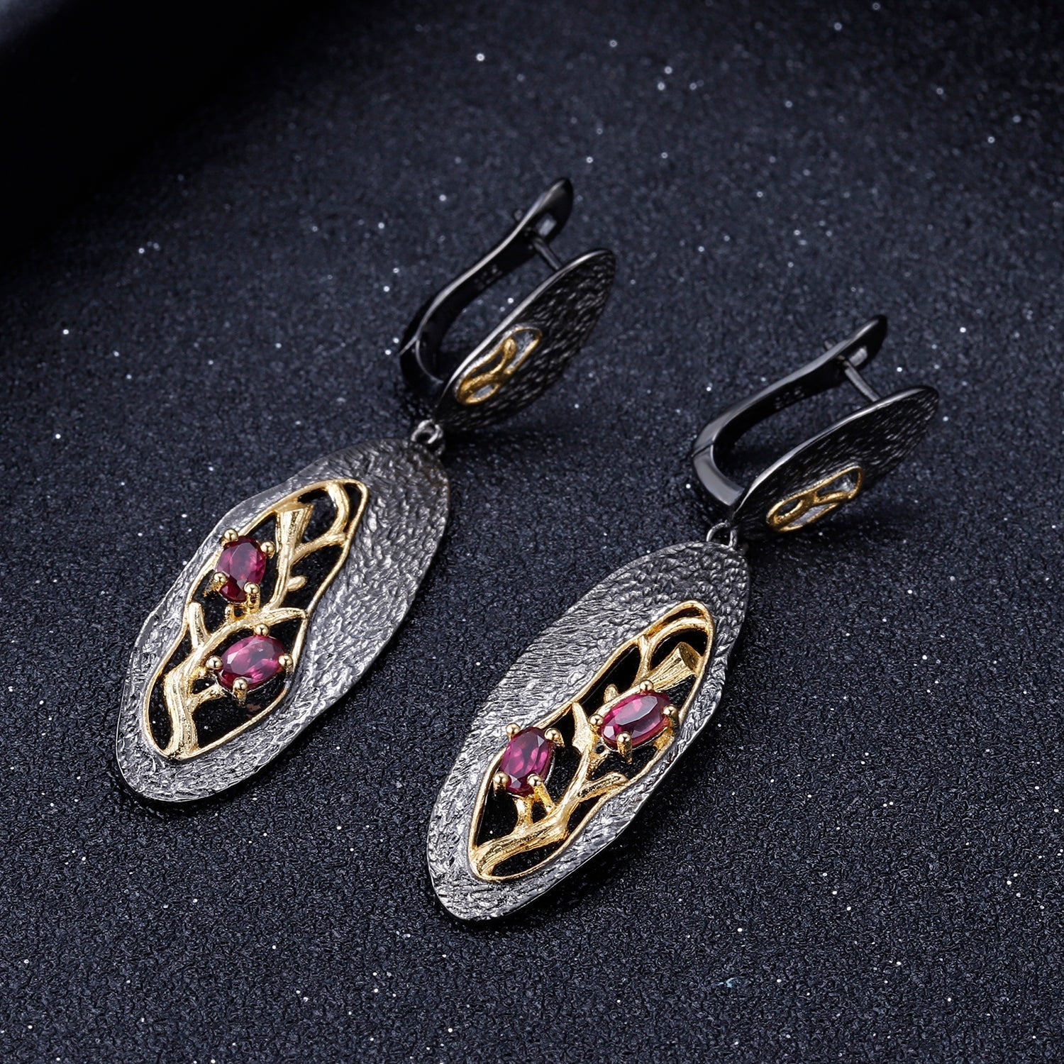 Glamorous Rhodolite Garnet Branch Earrings