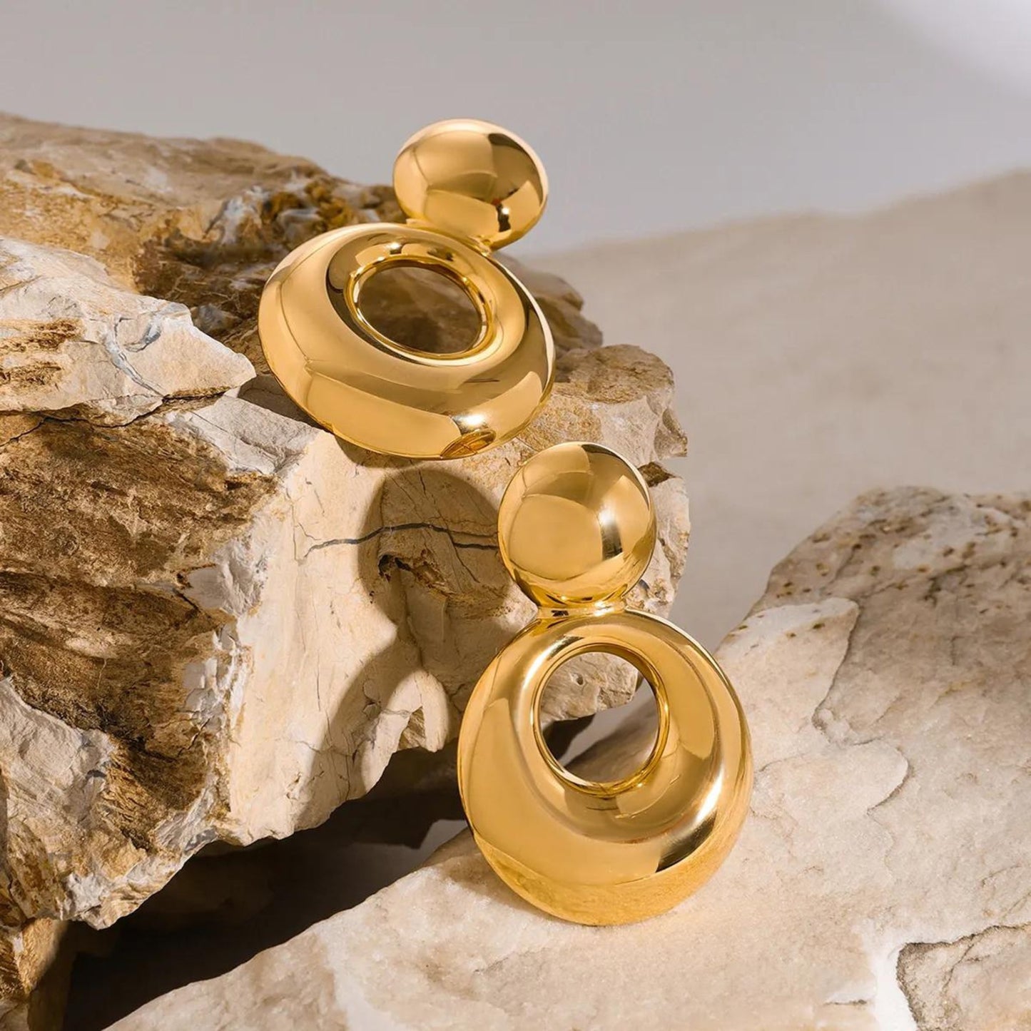 Glossy Round Drop Statement Earrings