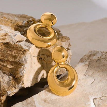 Glossy Round Drop Statement Earrings