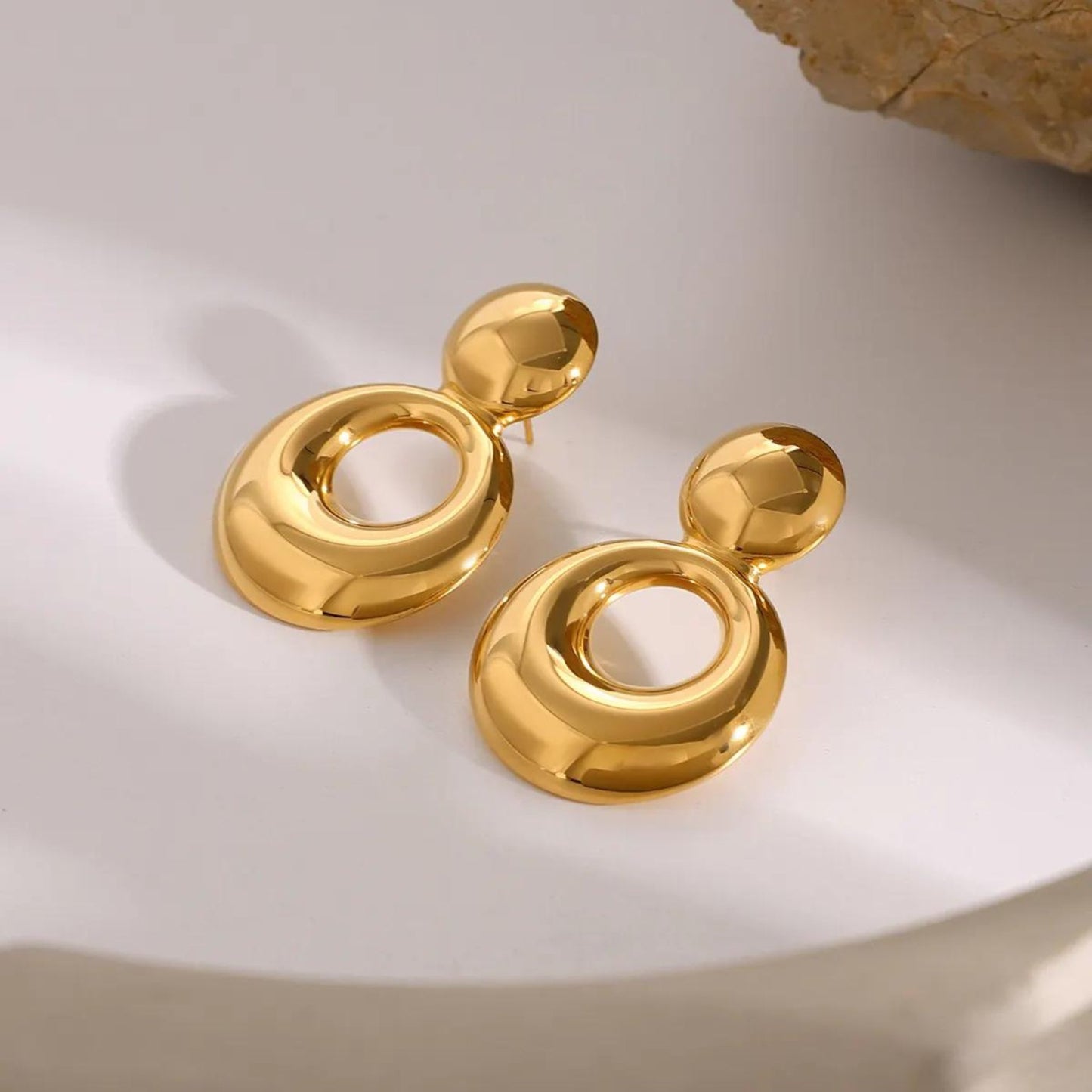Glossy Round Drop Statement Earrings