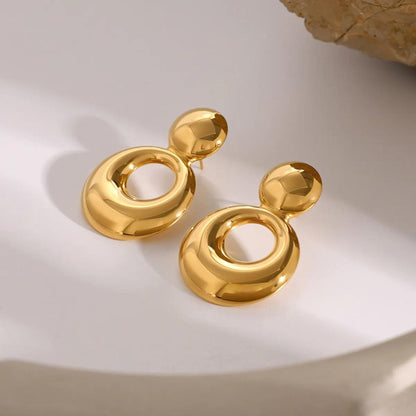 Glossy Round Drop Statement Earrings