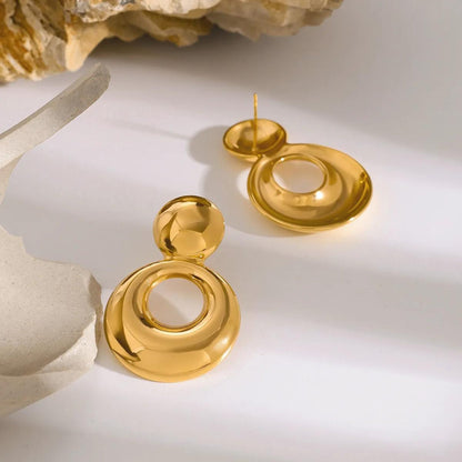 Glossy Round Drop Statement Earrings