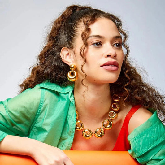 Glossy Round Drop Statement 18K Gold Plated Earrings