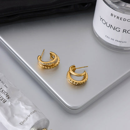 Gold Double Hoop Crystal Earrings – 18K Gold Plated Stainless Steel