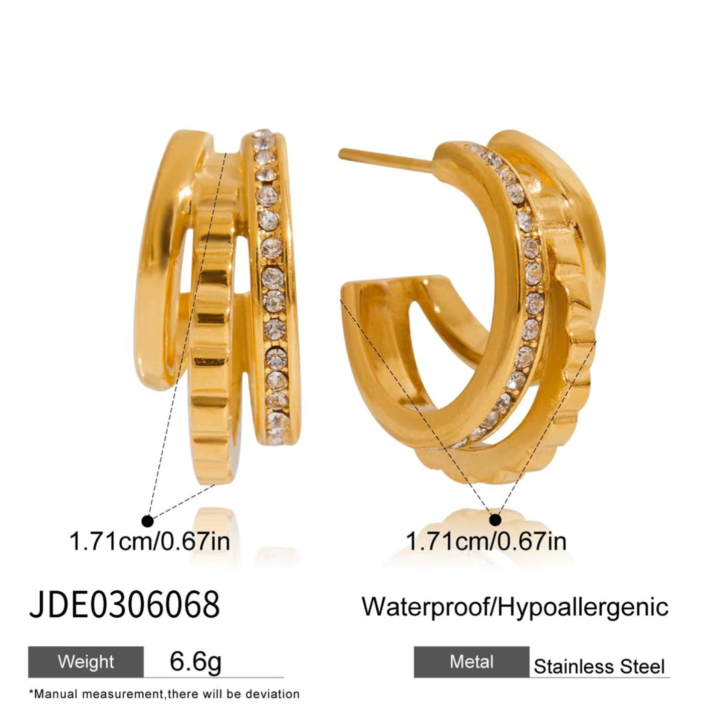 Gold Double Hoop Crystal Earrings – 18K Gold Plated Stainless Steel