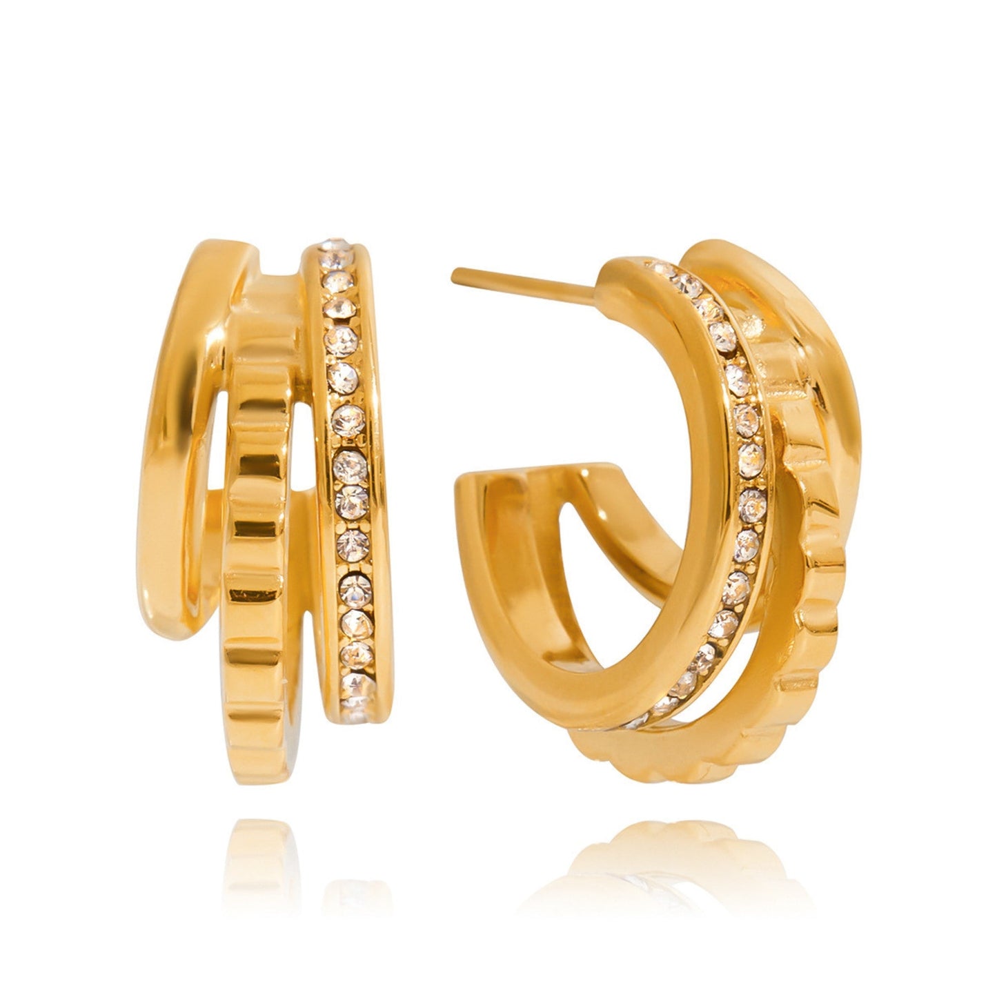 Gold Double Hoop Crystal Earrings – 18K Gold Plated Stainless Steel
