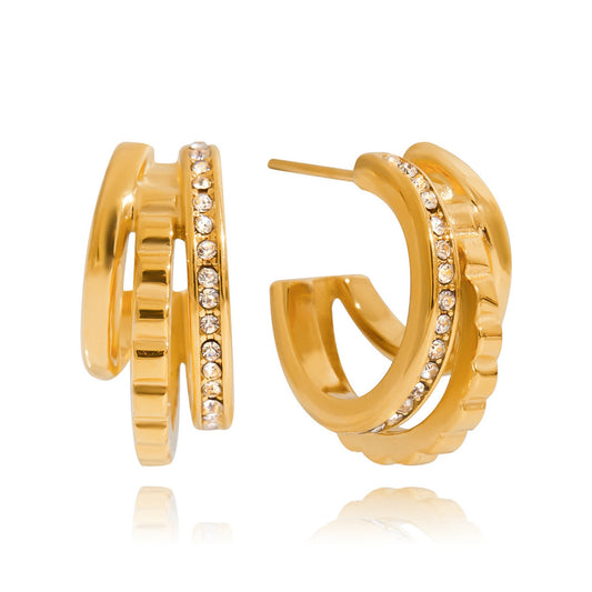 Gold Double Hoop Crystal Earrings – 18K Gold Plated Stainless Steel