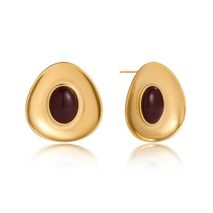 Gold Oval Statement Stud Earrings – 18K Gold Plated