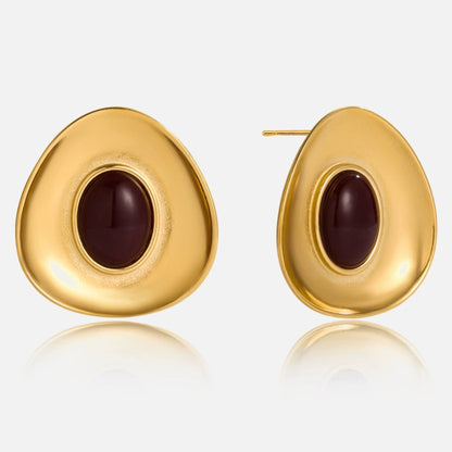 Gold Oval Statement Stud Earrings – 18K Gold Plated