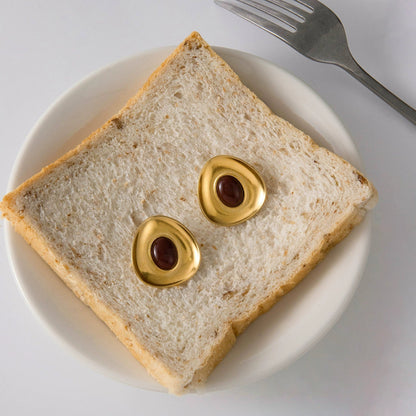 Gold Oval Statement Stud Earrings – 18K Gold Plated