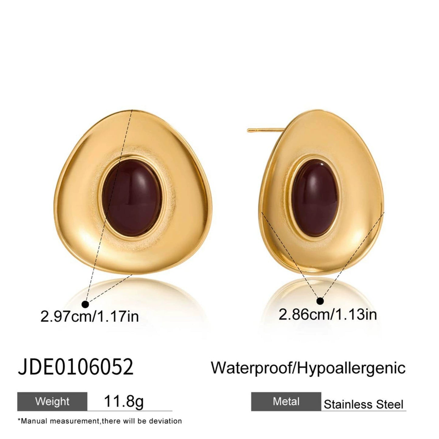 Gold Oval Statement Stud Earrings – 18K Gold Plated