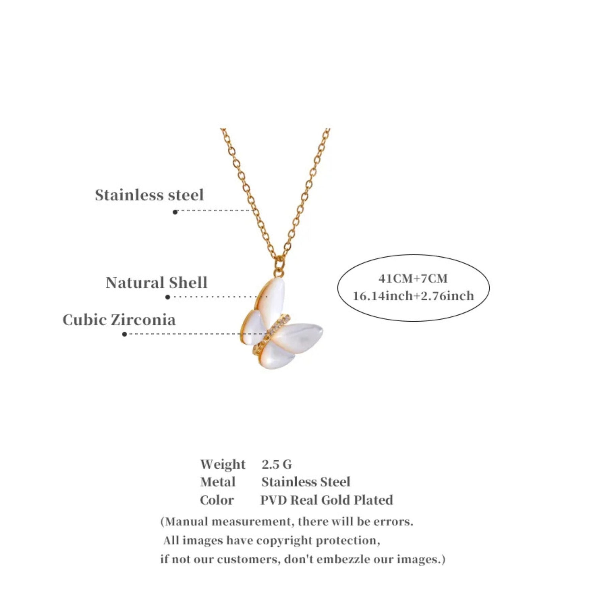 Butterfly Pendant Necklace Specifications and Dimensions