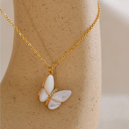 Close-Up of Butterfly Necklace with Zircon Detailing