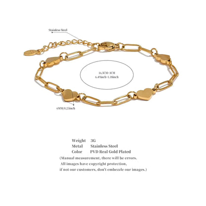 Gold-Plated Heart Link Chain 18K Gold Plated Bracelet