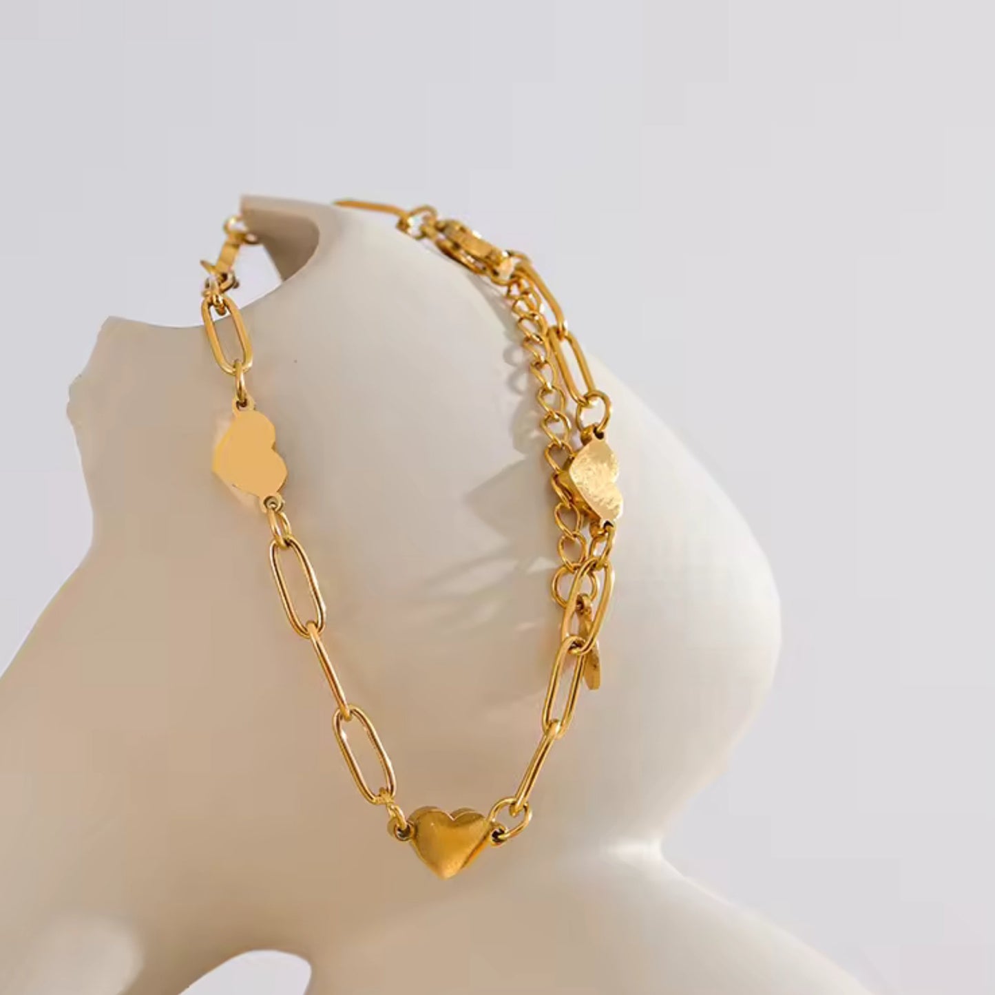 Gold-Plated Heart Link Chain 18K Gold Plated Bracelet