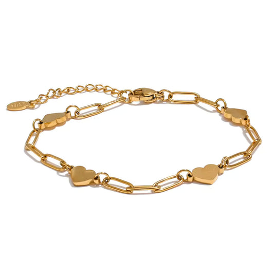 Gold-Plated Heart Link Chain Bracelet