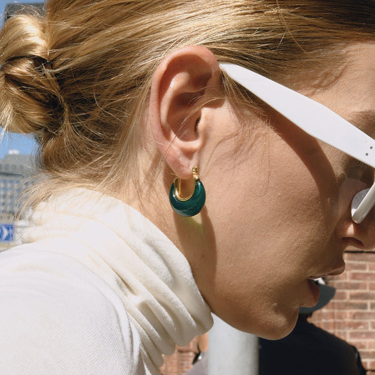 Gold Plated Resin Drop Hoop Earrings