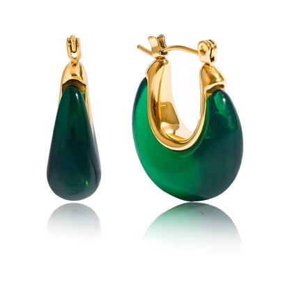 Gold Plated Resin Drop Hoop Earrings