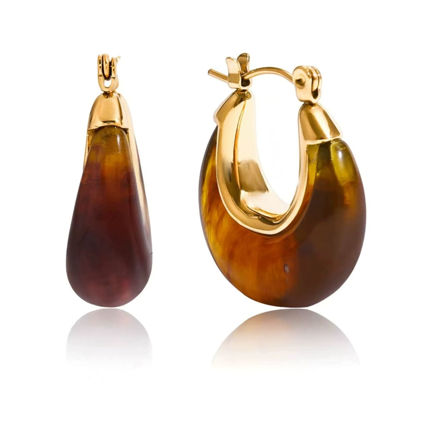 Gold Plated Resin Drop Hoop Earrings