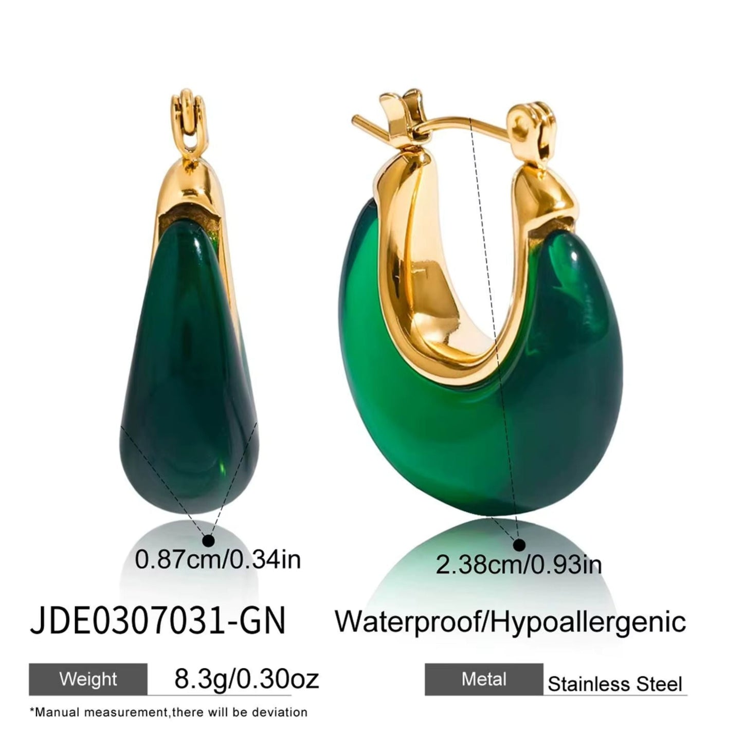 Gold Plated Resin Drop Hoop Earrings